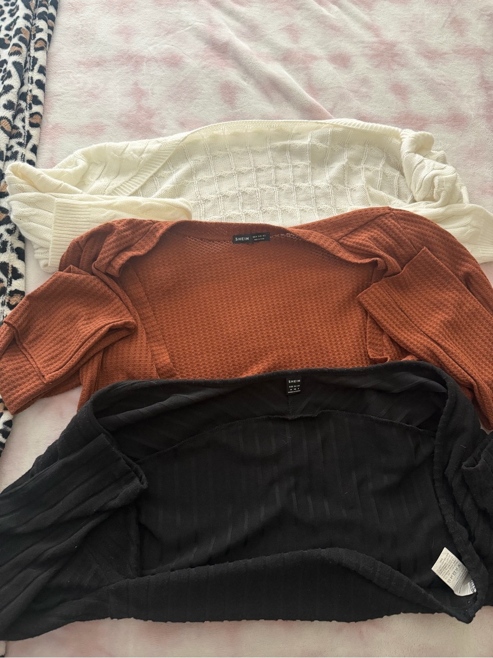 SHEIN Waffle Knit Sweaters in Cream, Rust Orange & Black